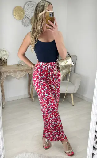 [PA-ROUGE-2238-52] PANTALON FLUIDE ROUGE 